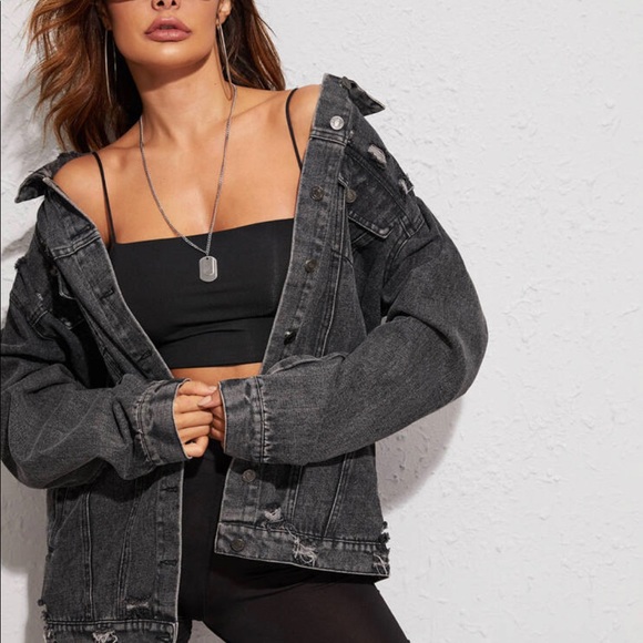 Oversized Gray Jean Jacket - Picture 2 of 4